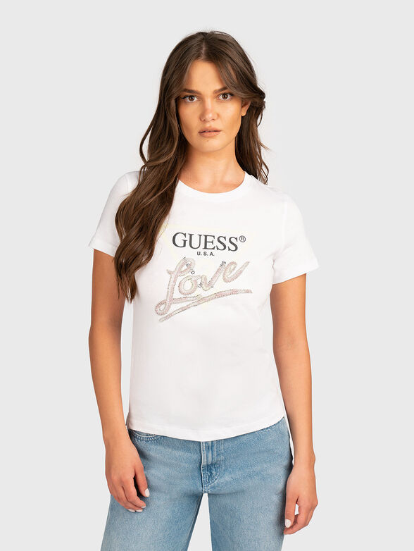 Pink T-shirt with rhinestones and logo - 1
