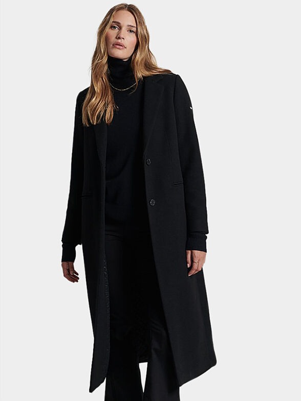 Long wool blend coat with logo detail - 1