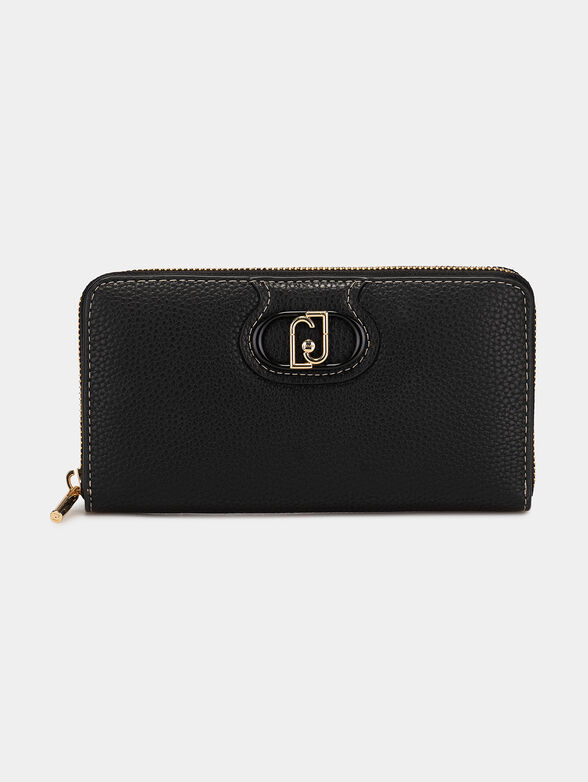 Wallet in black color with metal logo accent - 1