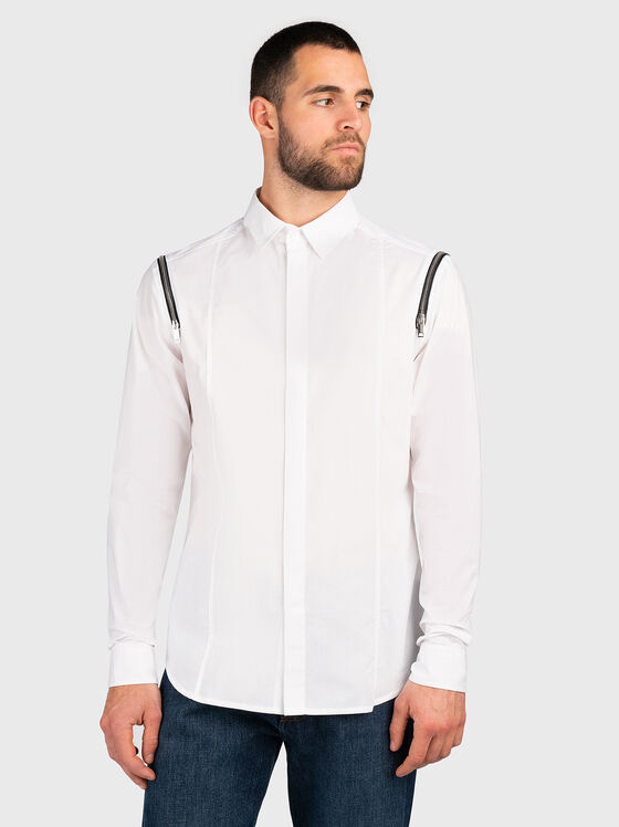 Бяла риза от памучен бленд  - 1