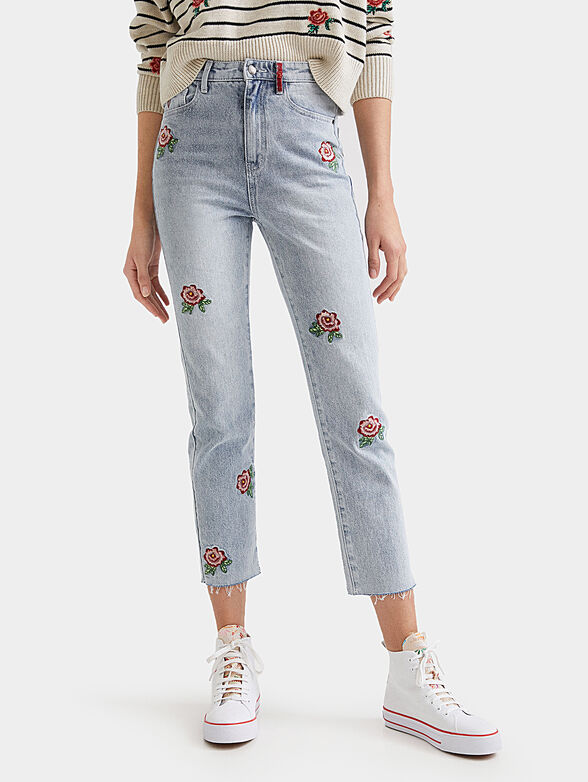 Cropped jeans with floral details - 1
