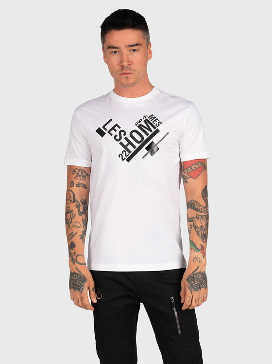 Памучна тениска в бял цвят с лого принт - 1