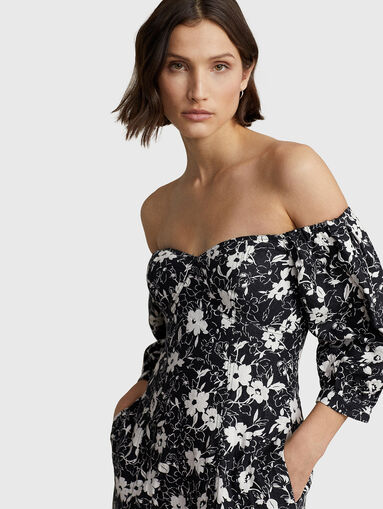 AYLA linen dress with print and long sleeves - 3