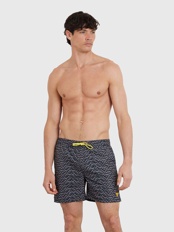 Beach shorts with logo print in grey - 1