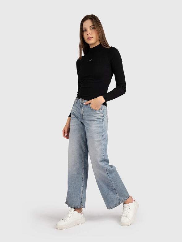 Black blouse with a polo collar  - 2