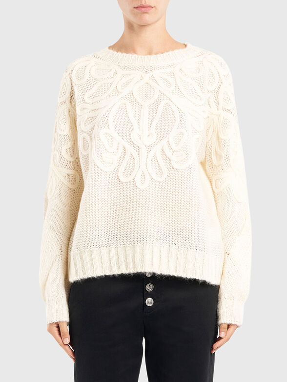 Oversized crew neck sweater with embroidery - 1