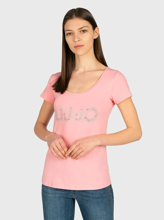 Розова тениска с лого надпис - 1