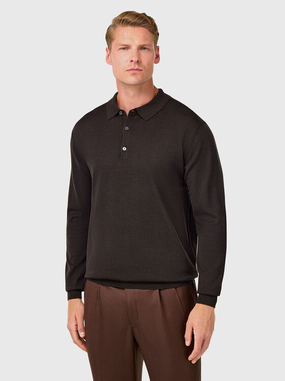 Вълнен пуловер в тъмнокафяв цвят - 1