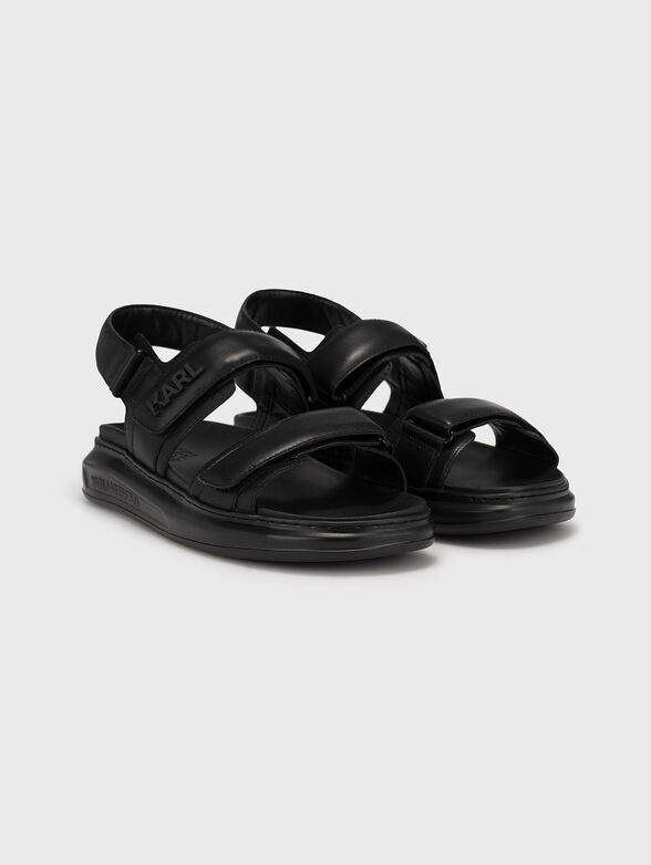 KAPRI MENS black leather sandals with logo - 2