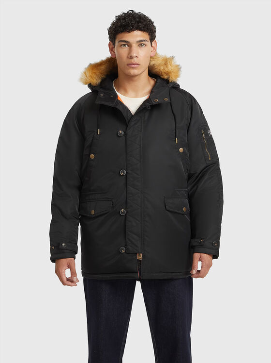 Black padded parka with hood - 1