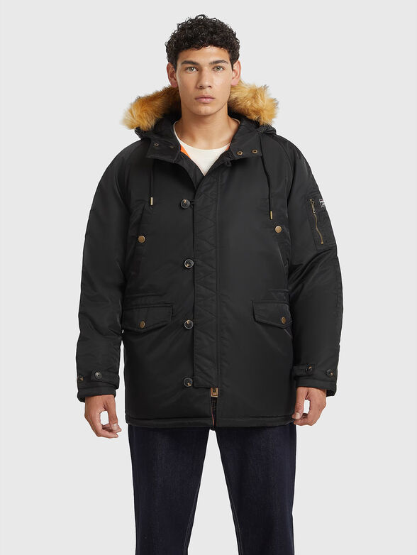 Black padded parka with hood - 1