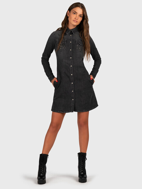 Denim dress with snap buttons - 6