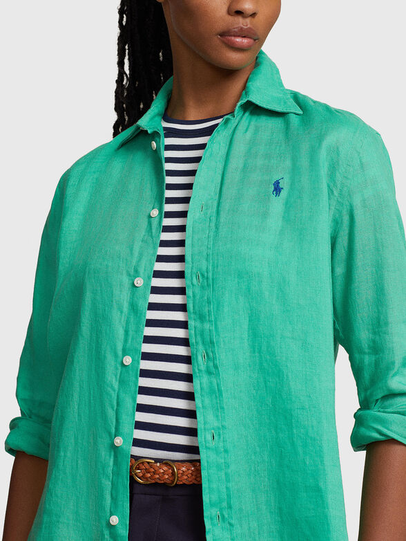 Logo detail linen shirt  - 3
