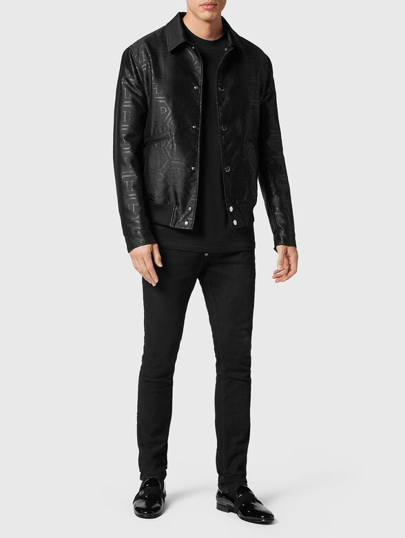 HEXAGON black bomber jacket with monogram print - 2