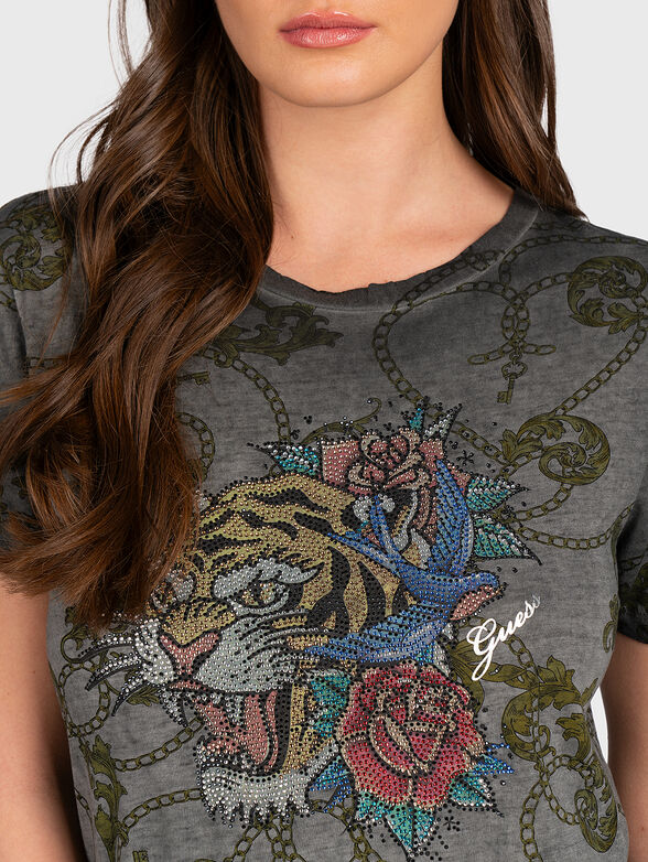 T-shirt with rhinestone tiger applique - 4