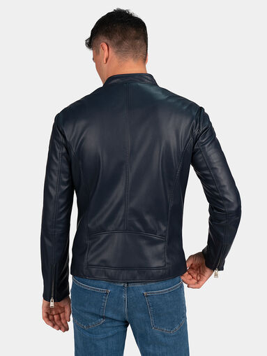 Eco leather jacket in dark blue color - 3