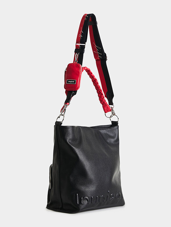 Black shoulder bag with embossed logo - 2