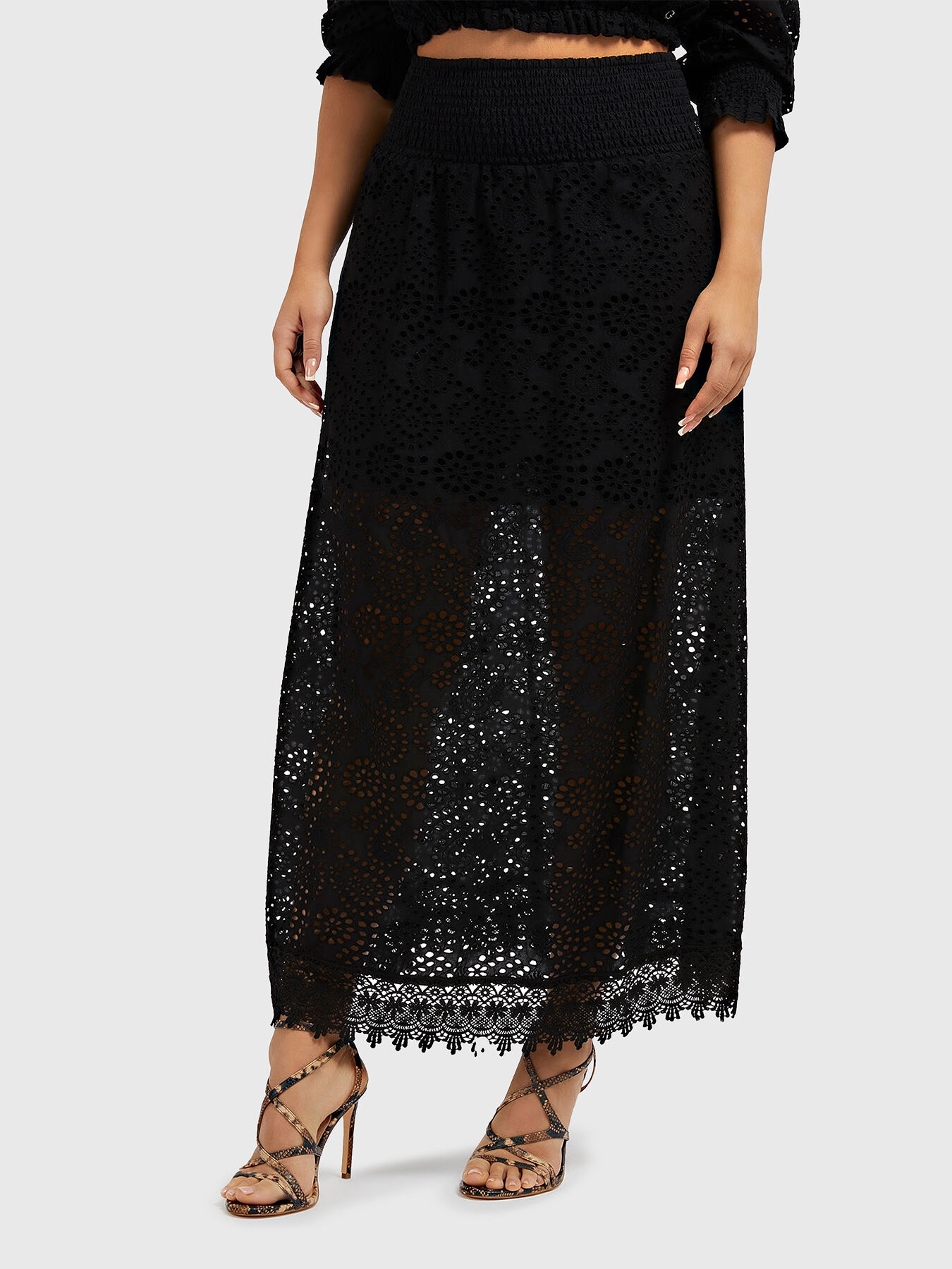 SANGALLO black maxi skirt with embroidery brand GUESS