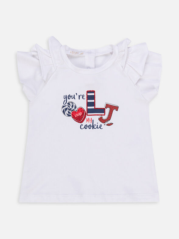 White T-shirt with accent sleeves - 1