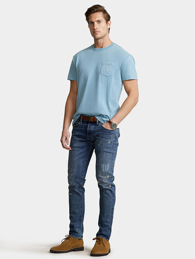 Light blue T-shirt with contrast logo and pocket - 2
