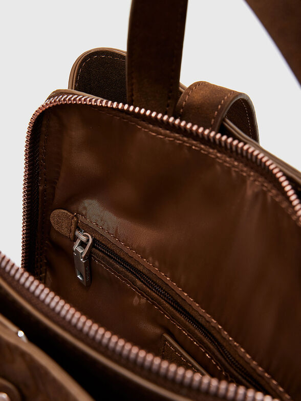 Faux leather backpack with woven texture - 6