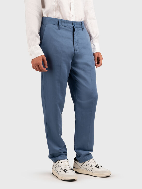 Blue linen blend chino trousers - 1