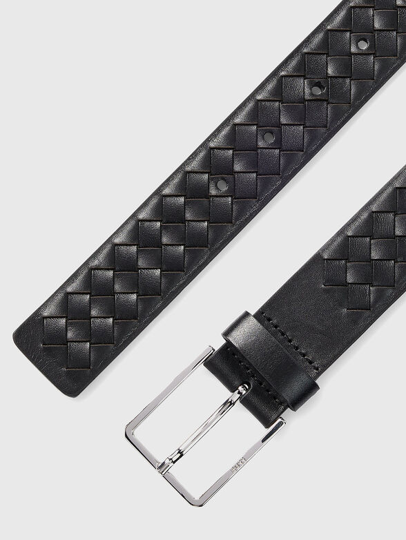 CARY black leather belt with braided texture - 4