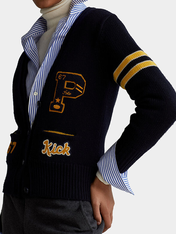 Wool cardigan with logo patch - 3