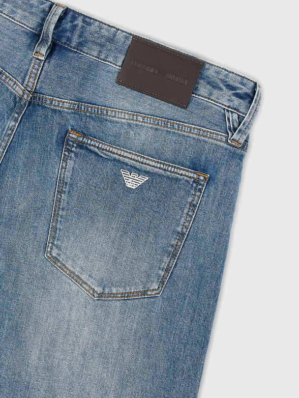 Blue straight jeans with washed effect - 3