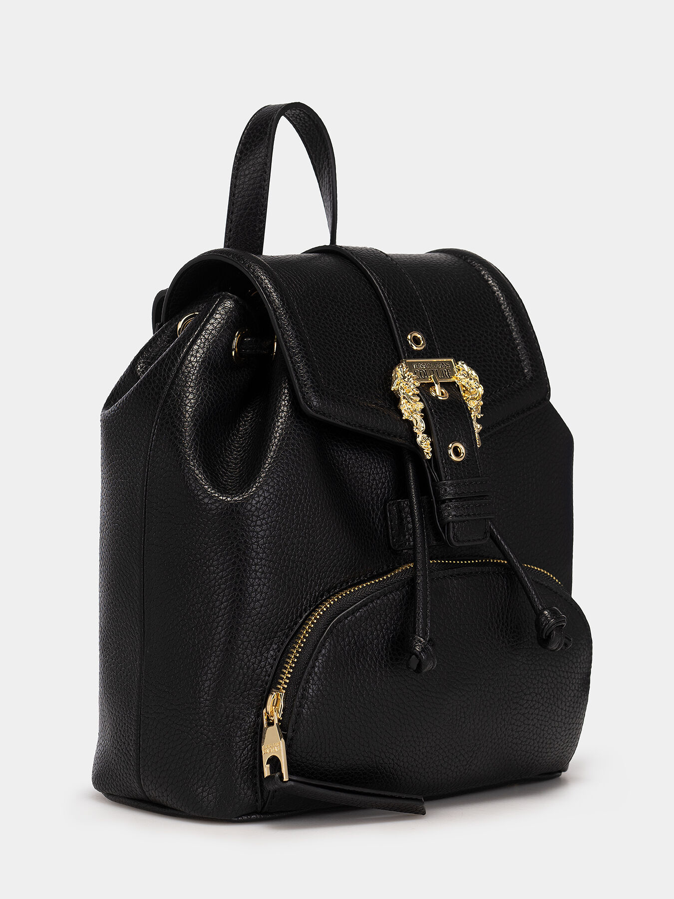 Black backpack with golden buckle brand VERSACE JEANS