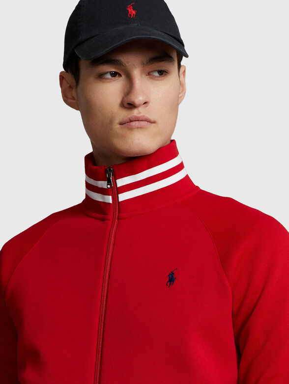 Red sweatshirt with contrast stripes  - 4