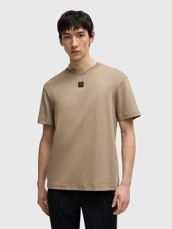 Cotton T-shirt with oval neckline in black - 1