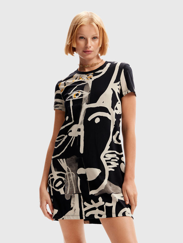 Mini dress with contrasting art print - 1