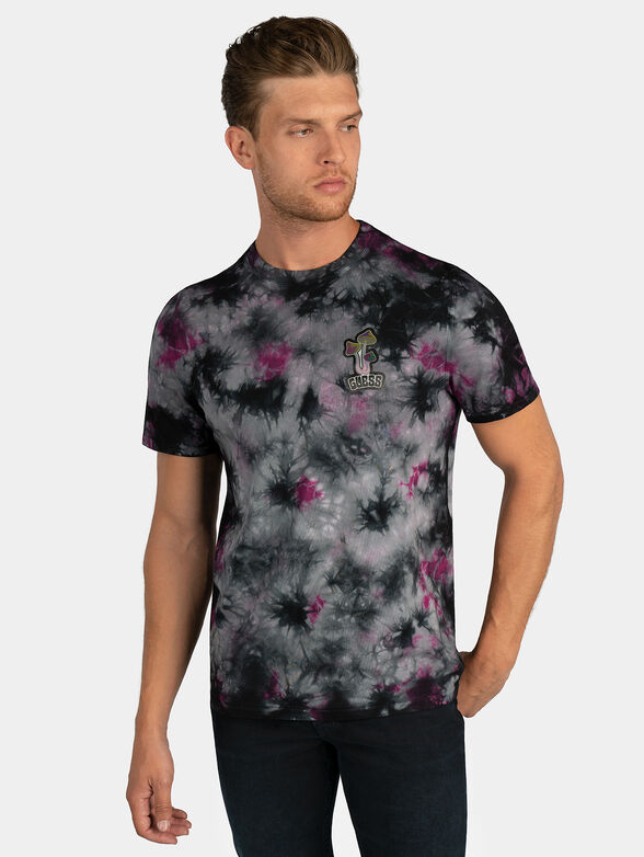 Black cotton t-shirt with tie-dye effect - 1