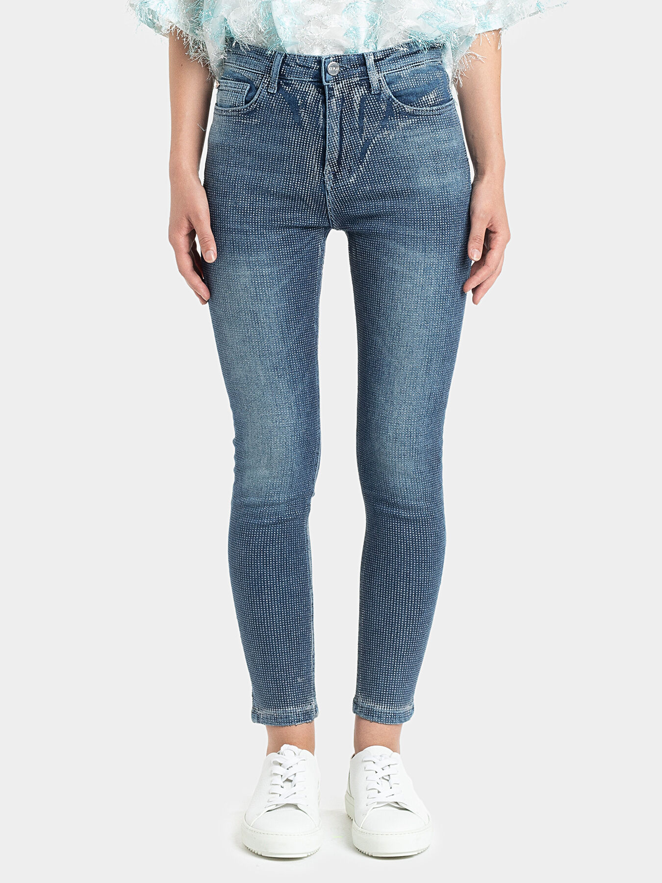 Slim jeans with silver colored brocade brand Ice Play Globalbrandsstore en