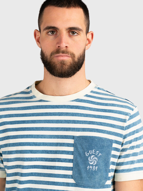Striped cotton T-shirt with pocket - 4