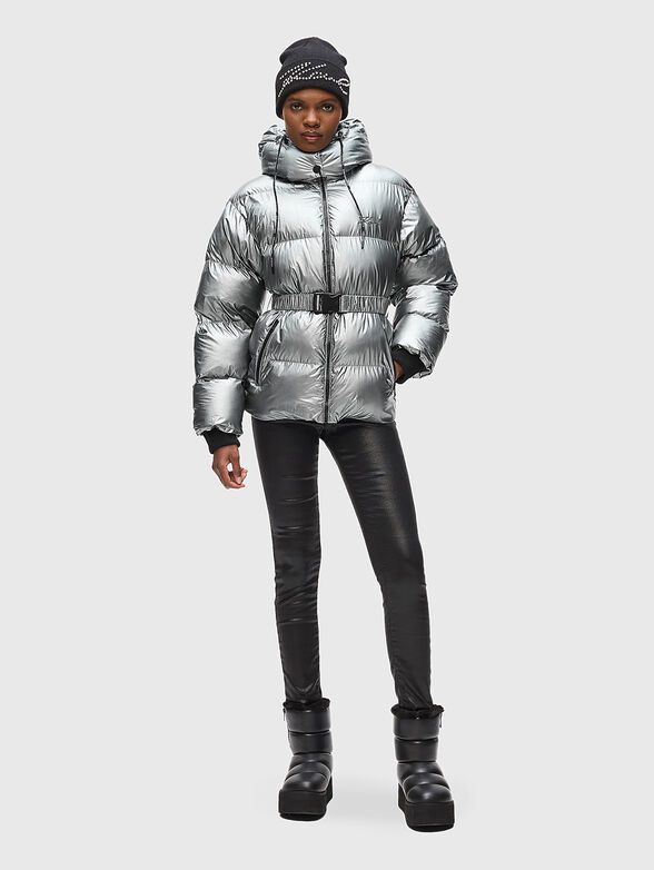 Padded jacket with metallic effect and belt - 2