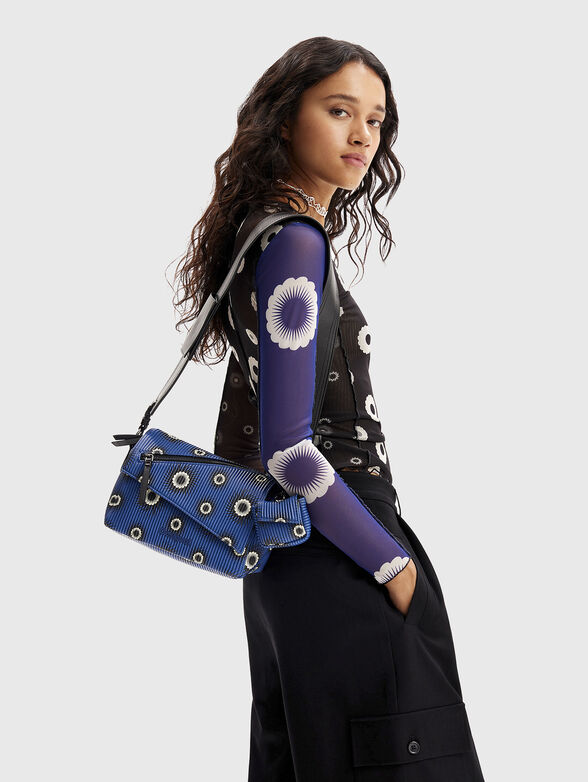 Dark blue crossbody bag with floral print - 2