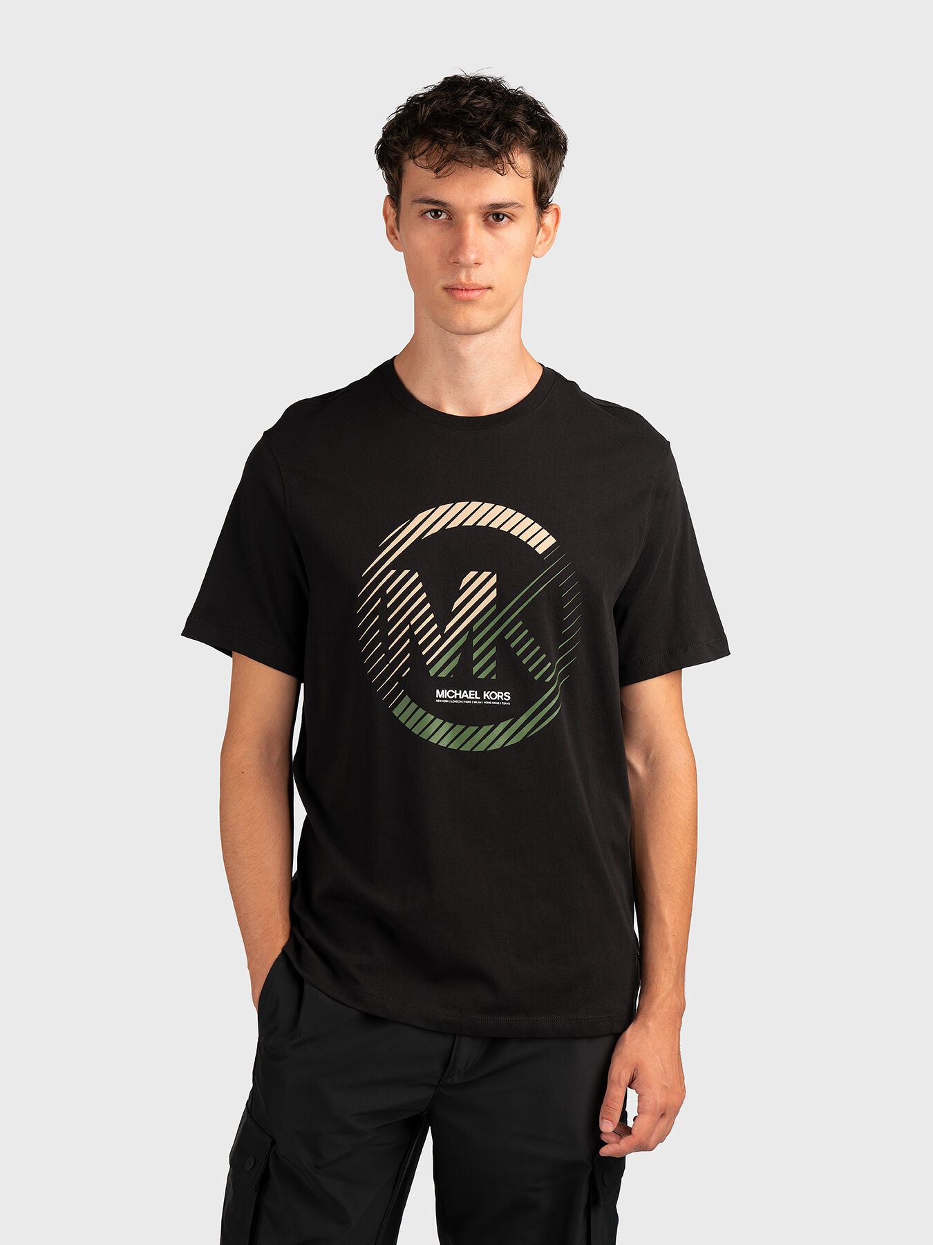 超人気 Black cotton T-shirt with logo print brand MICHAEL KORS トップス