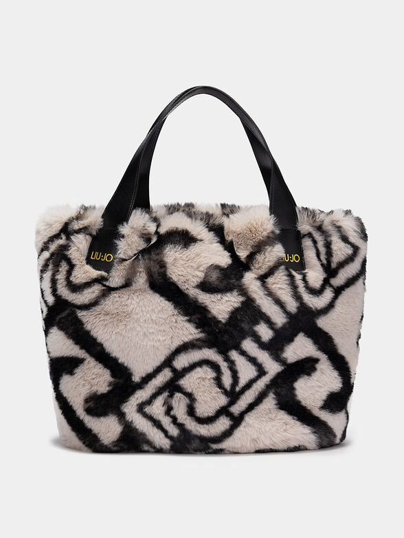 Handbag with fluffy faux fur - 1