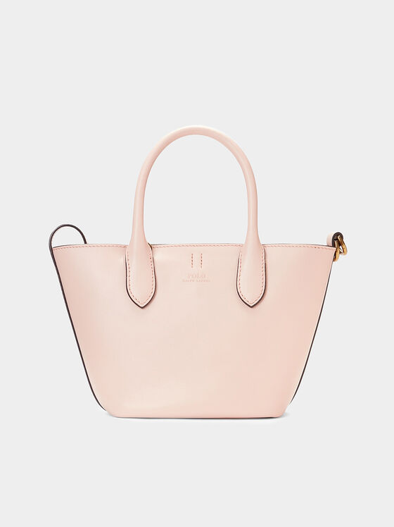 Малка кожена шопър чанта в бледорозов цвят - 1