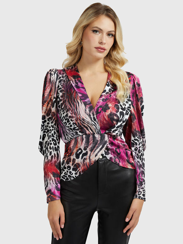 LORENZA V-neck blouse with animal print - 1