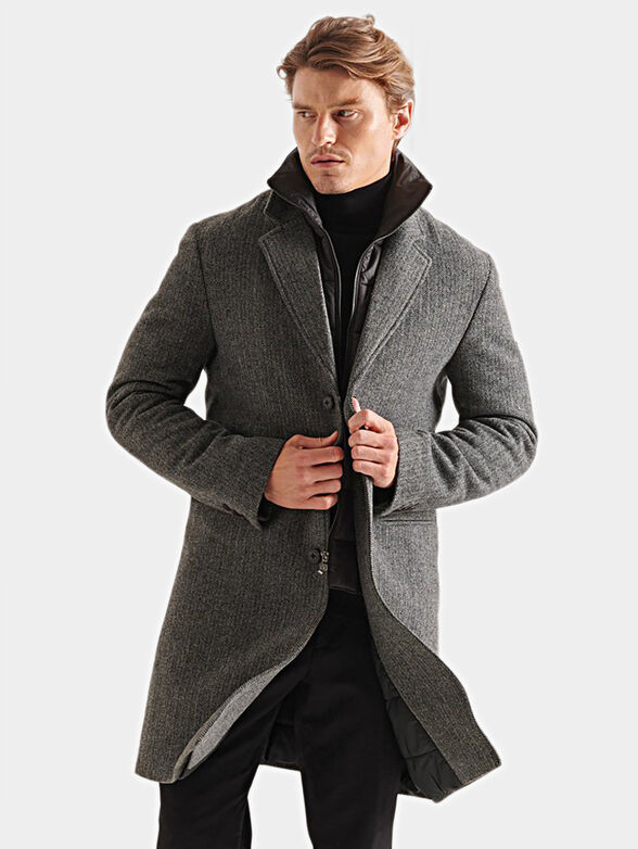 Wool blend coat with metal logo detail - 1