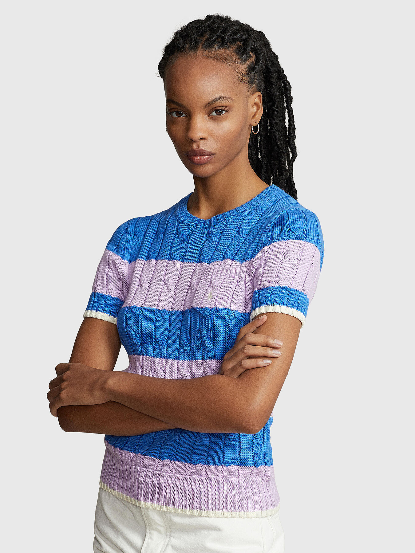 Ralph lauren striped short sleeve 2025 sweater