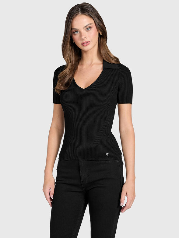 Short sleeved blouse with a collar - 1
