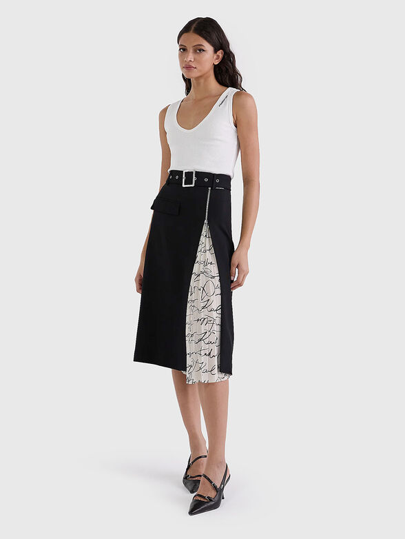 High waisted midi skirt with accent slit - 1