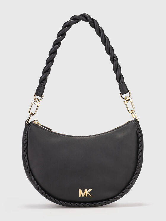 Черна кожена чанта с лого детайл - 1