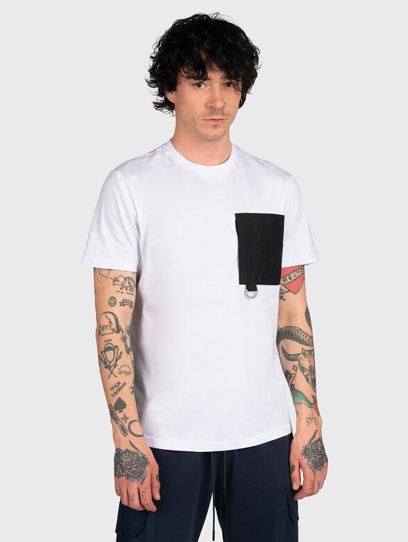 Black cotton T-shirt with accent pocket - 1