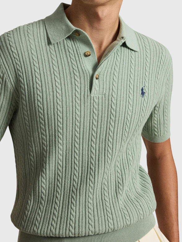 Cable knit embroidered polo collar sweater - 4