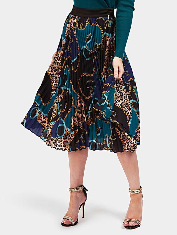Pleated midi skirt with all over print - 1